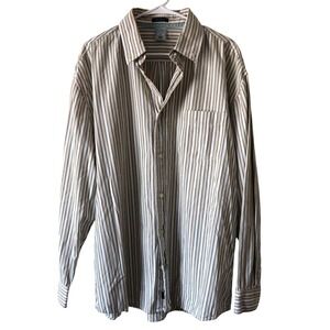 Old Navy Vintage Men XL Long Sleeve Vertical Stripe Beige Blue Shirt 100% Cotton